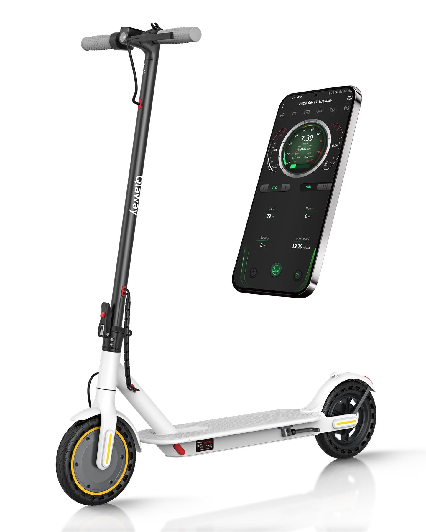 Qlaway Electric Scooter for Adults, 350W Motor, Top Speed 19Mph(31km/h), Max 22 Miles Ranges, 350W Motor, 8.5" Solid Tires, Aluminum Alloy Folding E Scooter with Dual Braking/APP Control