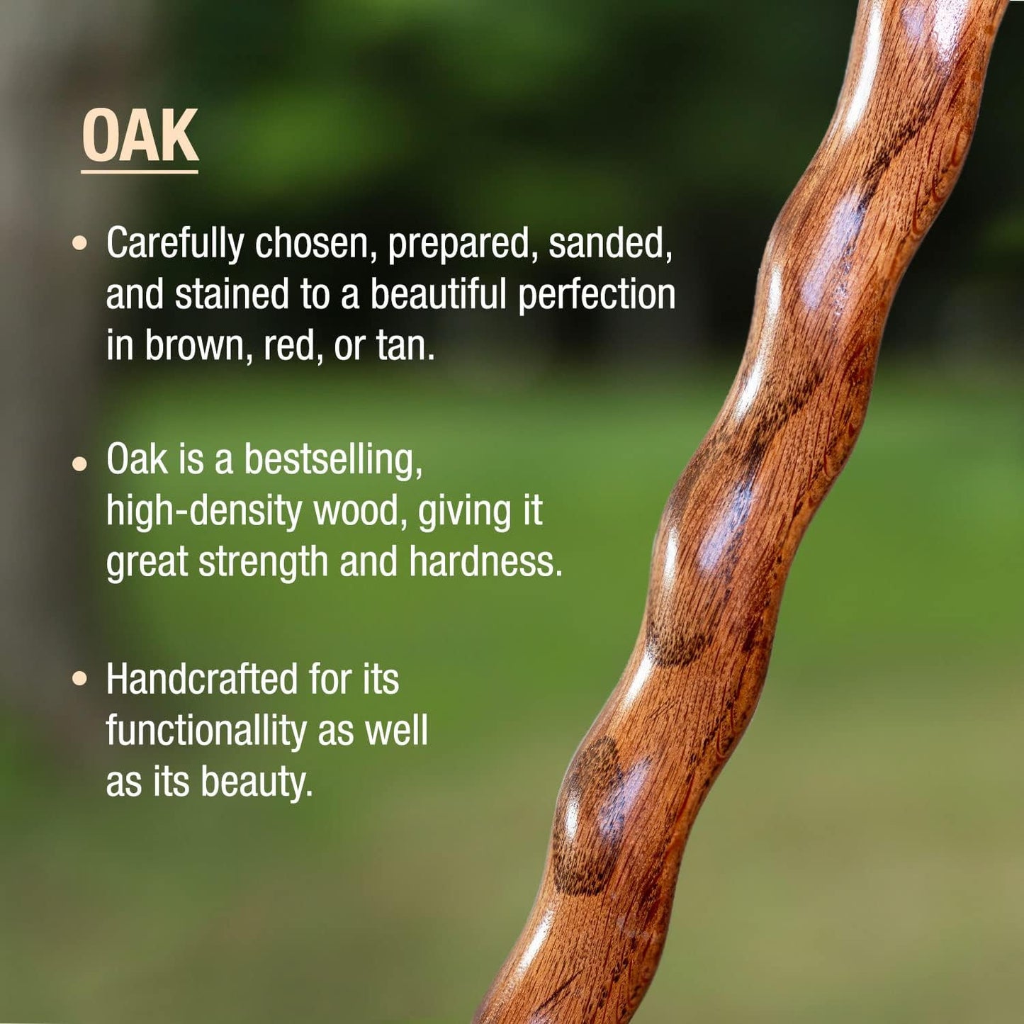 Handcrafted Twisted Oak Walking Stick for Men & Women - USA Made Trekker Style