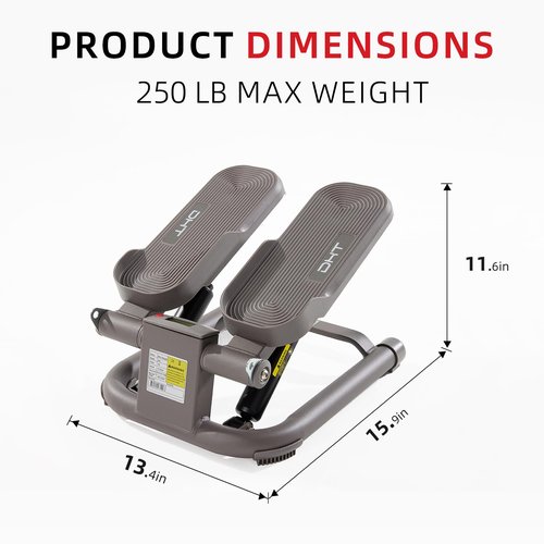 DHT Steppers for Exercise at Home, Mini Stair Stepper with Resistance Band, Workout Equipment with LCD Monitor, Fitness Stepper for Cardio Full Body Workout, for Home Gym(No Resistance Adjustment)