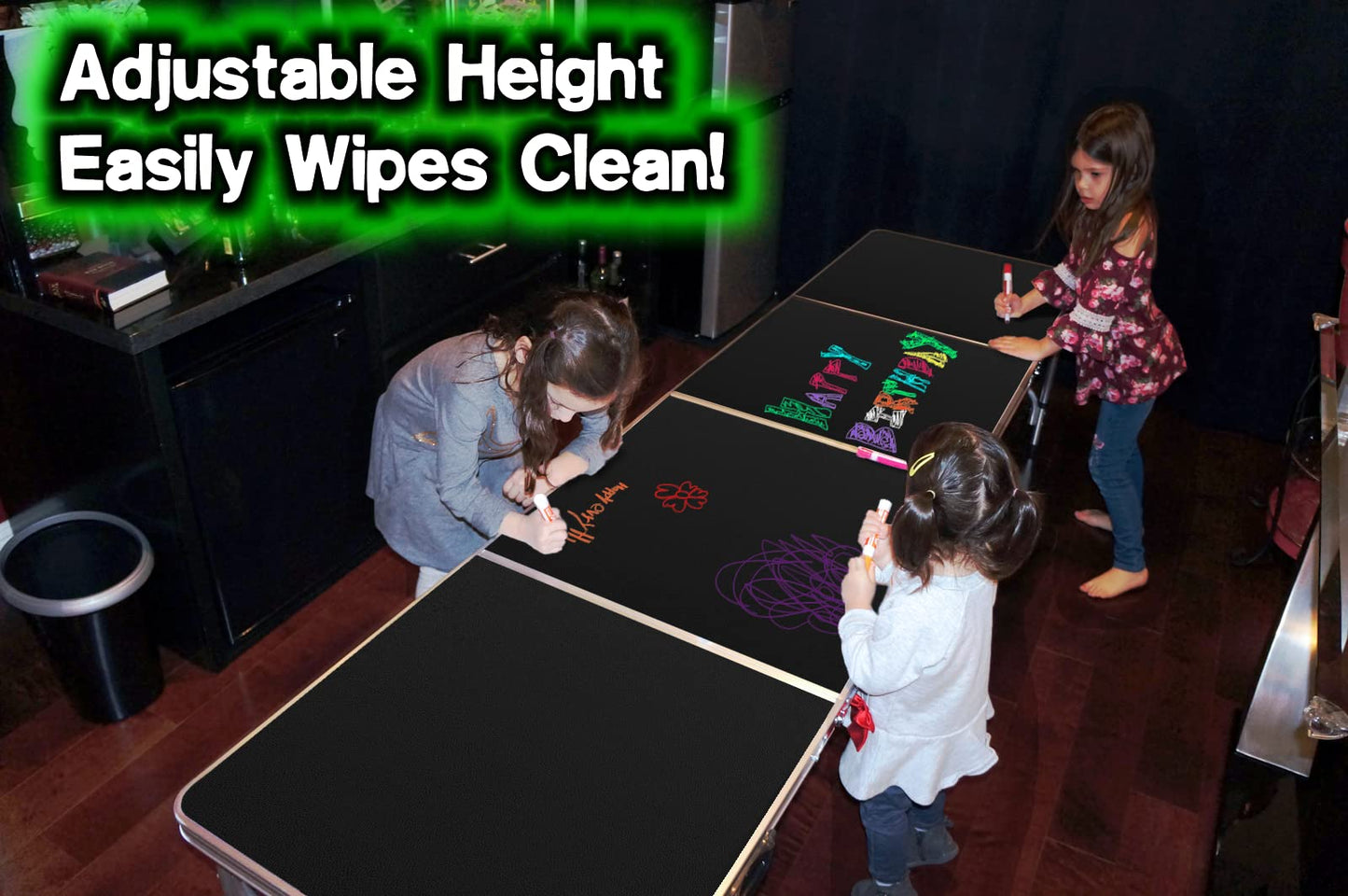 PARTYPONG PartyTable 8 Foot or 4 Foot Portable Folding Adjustable Table w/Erasable Surface - Perfect for Art, Classrooms, Birthday Parties, Picnics, BBQs & More!