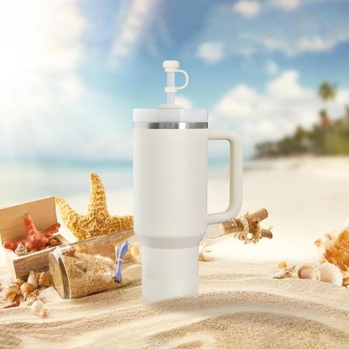 CHEETAH 6 Pcs Accessories for Stanley Cup 20-40oz,2 Straw Covers,2 Replacement Straws,1 Straw Brush,1 Boot Included, SIlicone Straw Cover Caps Topper (Cream)