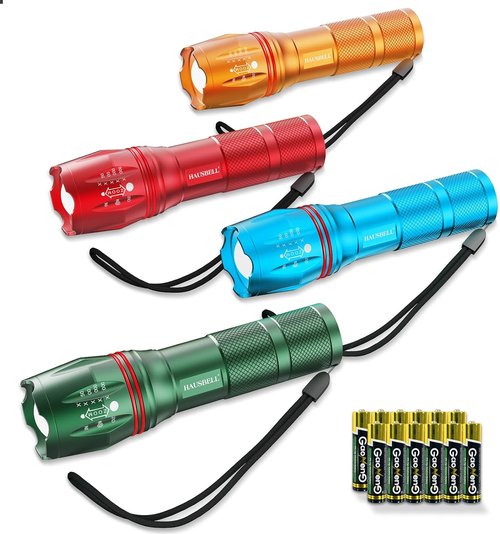 HAUSBELL A100 LED EDC Flashlights High Lumens,Bright, Zoomable, Waterproof, Powerful, Emergency Tactical LED Flashlights for Home and 5 Modes, Flashlight for Camping Gear、Hiking、Walking（2Pack）