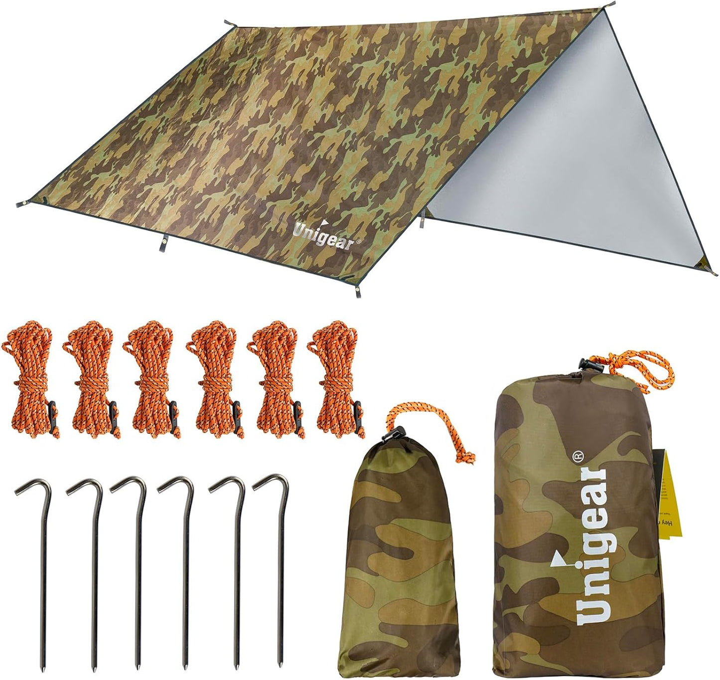 Unigear Hammock Rain Fly, 16.4/14.4/13/10ft Camping Tarp, UV Protection & Waterproof & Lightweight for Camping, Backpacking and Outdoor Adventure (Brown,10 * 10ft)