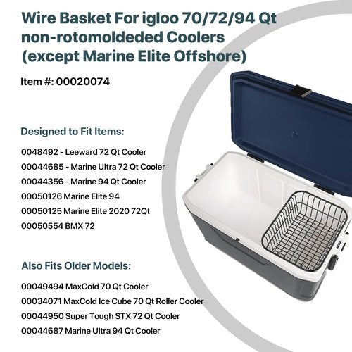 Dry Goods Wire Basket Replacement for Coolers, Compatible with Igloo 70/72/94 Qt Models, Cooler Storage Organizer