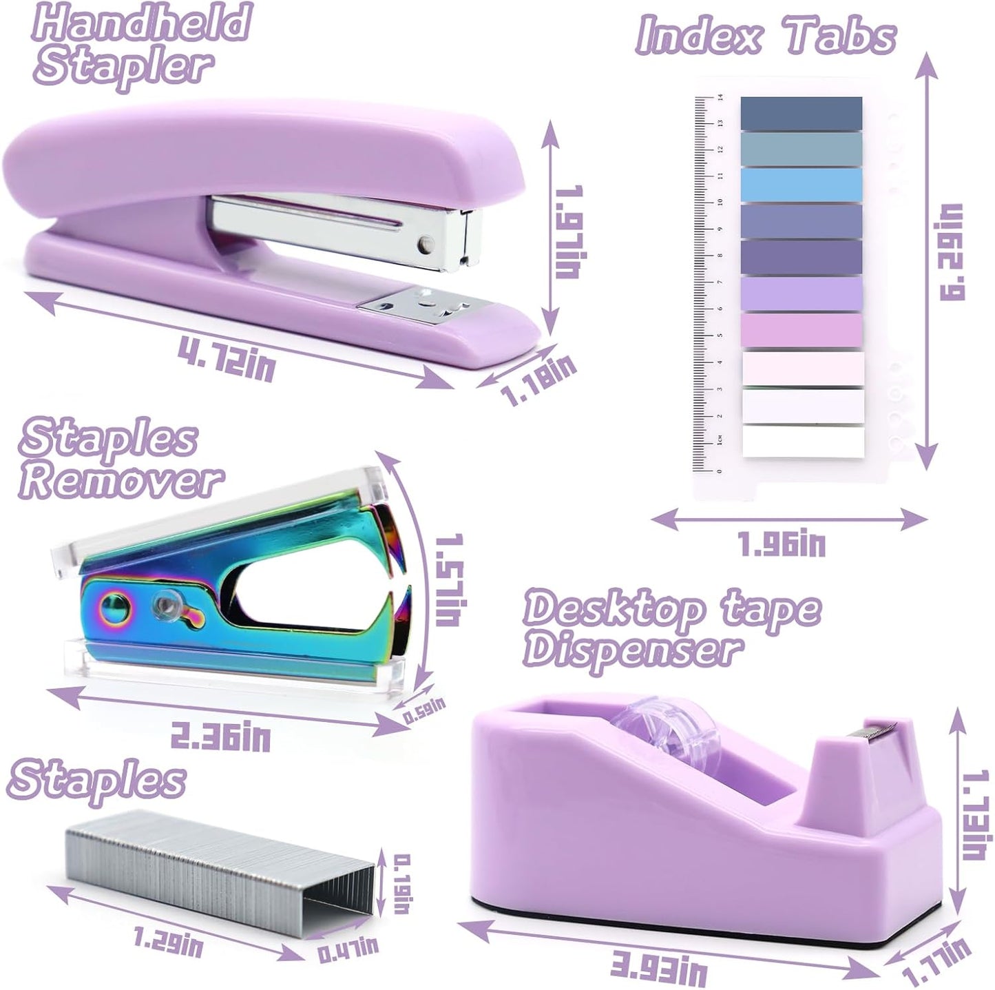 White Office Supplies, UPIHO White Desk Accessories, Stapler and Tape Dispenser Set for Women with Stapler,Tape Dispenser, Staple Remover, Staples,Scissor and Tabs for Students Office Clerks