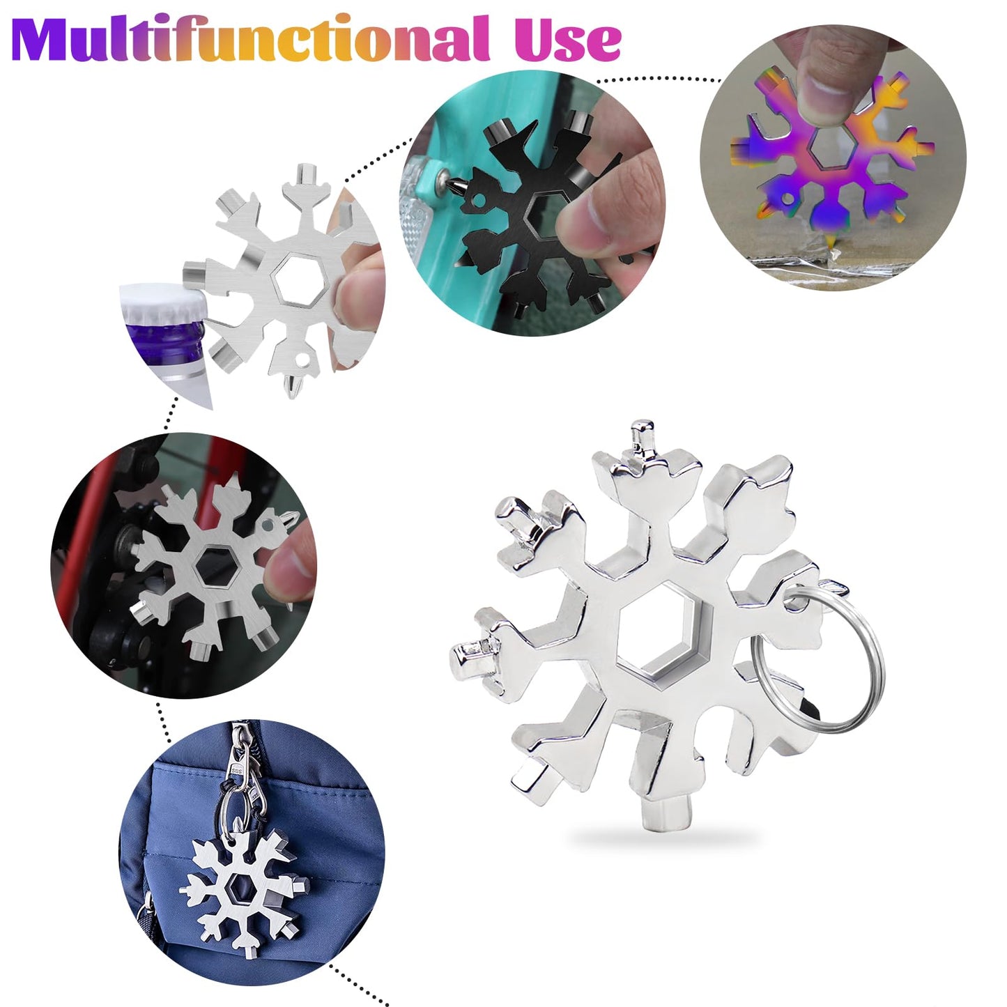 18-in-1 Snowflake Multitool Gifts for Men, 9 Pack Stainless Steel Snowflake Multi-Tool Christmas Stocking Stuffers Gifts for Men (Black)