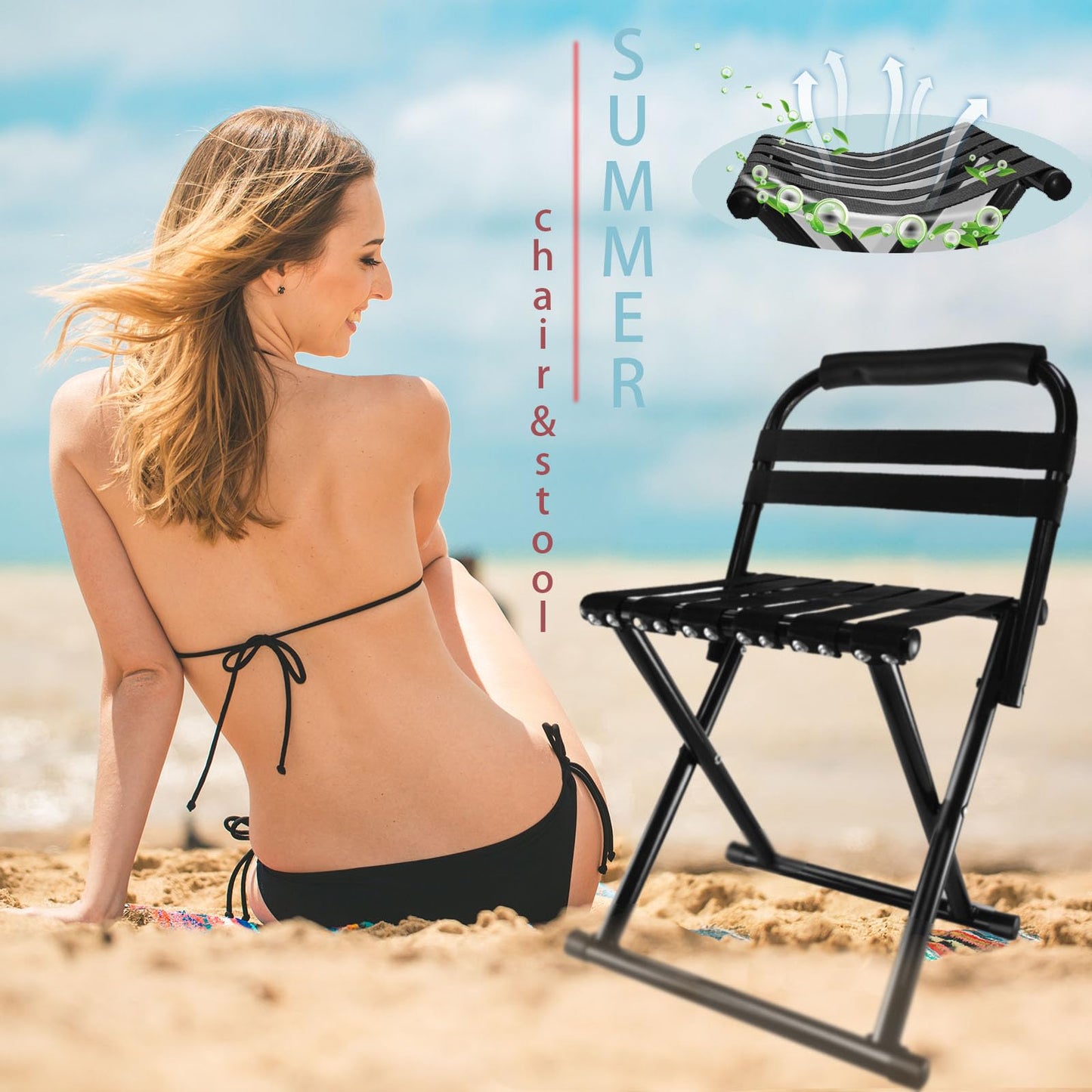 Folding Camp Chair for Camping Stool, 24 Inch Oversized Foot Rest 500 Lbs Portable Folding Camp Chair for Adults(Black)