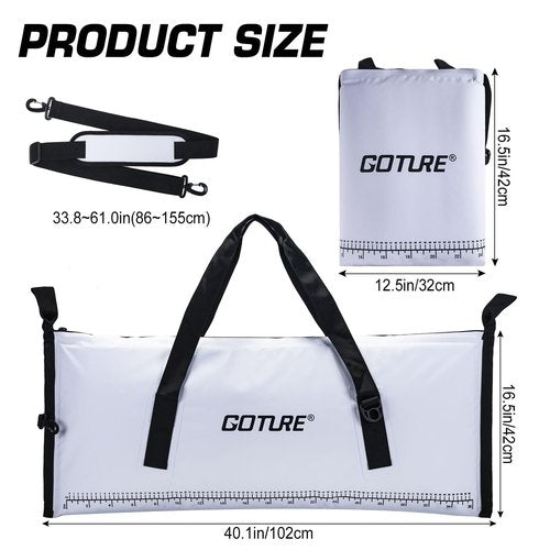 Goture Insulated Fish Cooler Bag, Leakproof Fish Kill Bag, Waterproof Fish Bag with Carry Handle and Strap, Portable Large Fishing Cooler Bag with Drain Plug, Keep Ice Cold All Day, 40inx16.5in