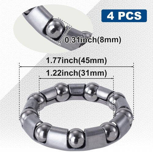 Mxxipp 4pcs 1/4in x 9 Balls Bike Ball Crank Bearing, Stainless Steel Bottom Brackets Retainer, Bicycle Axle Wheel Frame Bearing Replacement for Mountain Bike- Black