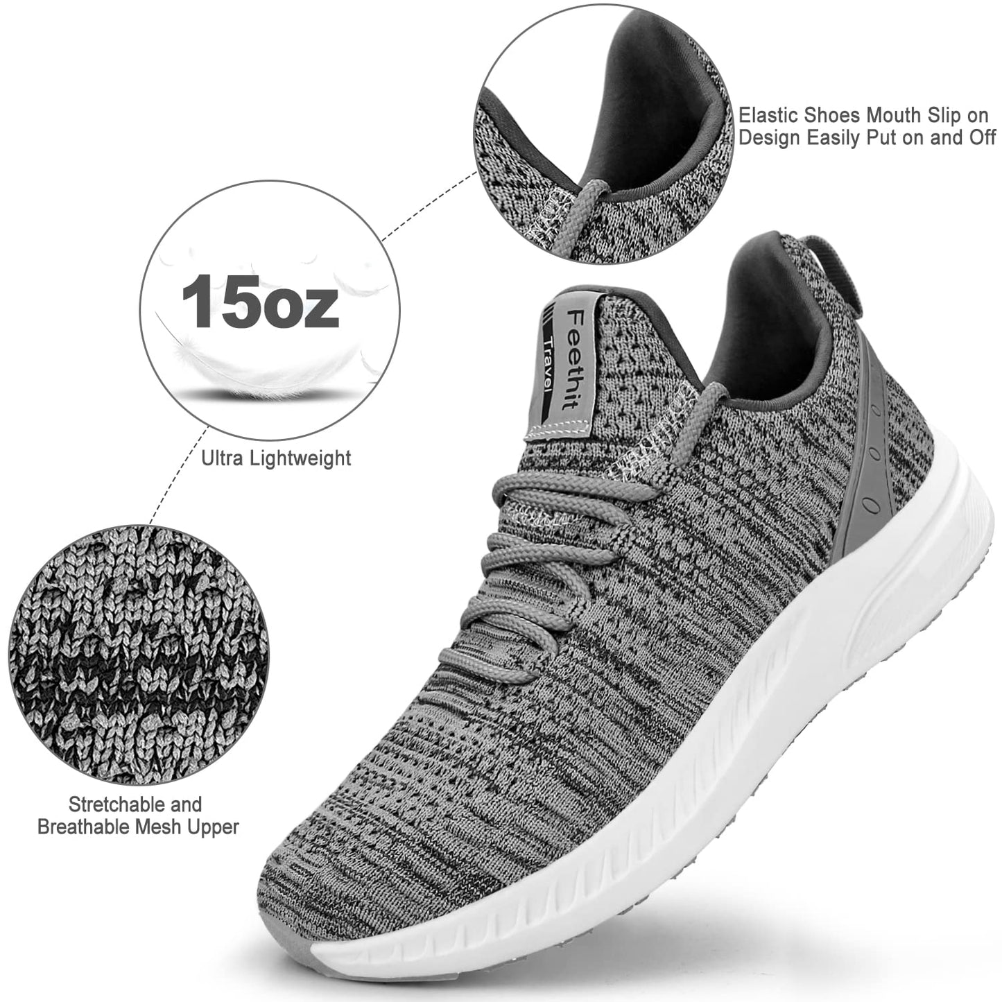 Feethit Mens Slip On Walking Shoes Blade Tennis Shoes Non Slip Running Shoes Lightweight Workout Shoes Breathable Mesh Fashion Sneakers Light Grey Size 10.5