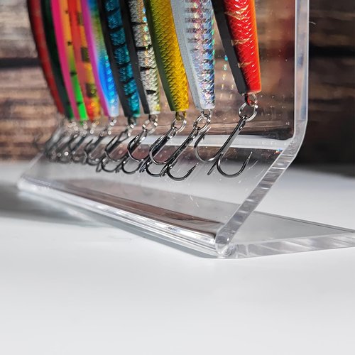 WEIMINLI Clear Fishing Lure Display Stand, Acrylic Lure Stands for 10 Lures Each ,Fishing Lures Kit Set Storage Decoration for Fishing Store Bait and Accessories（2pieces）