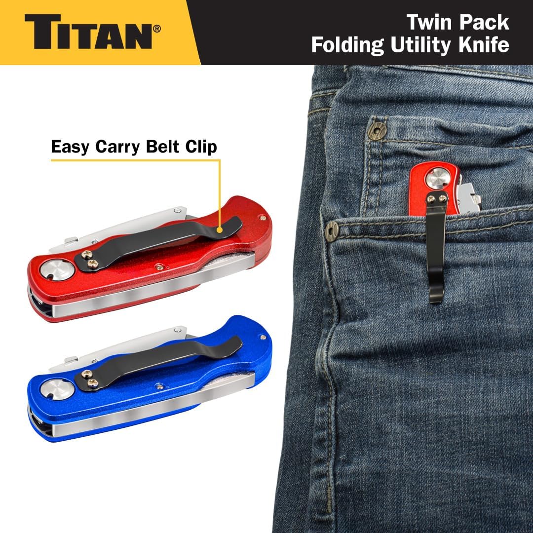 Titan 11020 Folding Pocket Utility Knife (Twin Pack - Red/Blue)