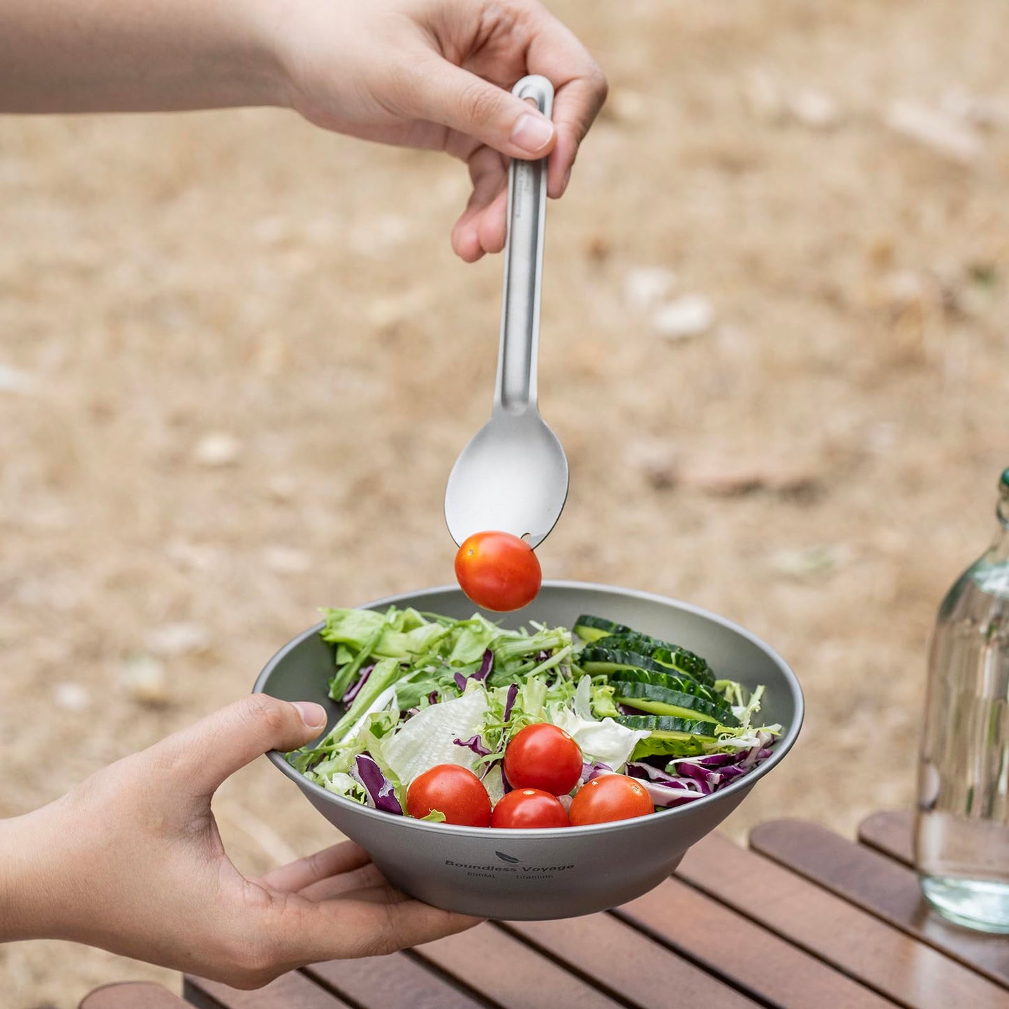 iBasingo 800ml Titanium Bowl Single-Walled Rice Salad Bowl Gym Fitness Bowl Ultralight Tableware Outdoor Camping Dinnerware Potable Stackable Kitchen Utensils with Carry Bag Ti1107T