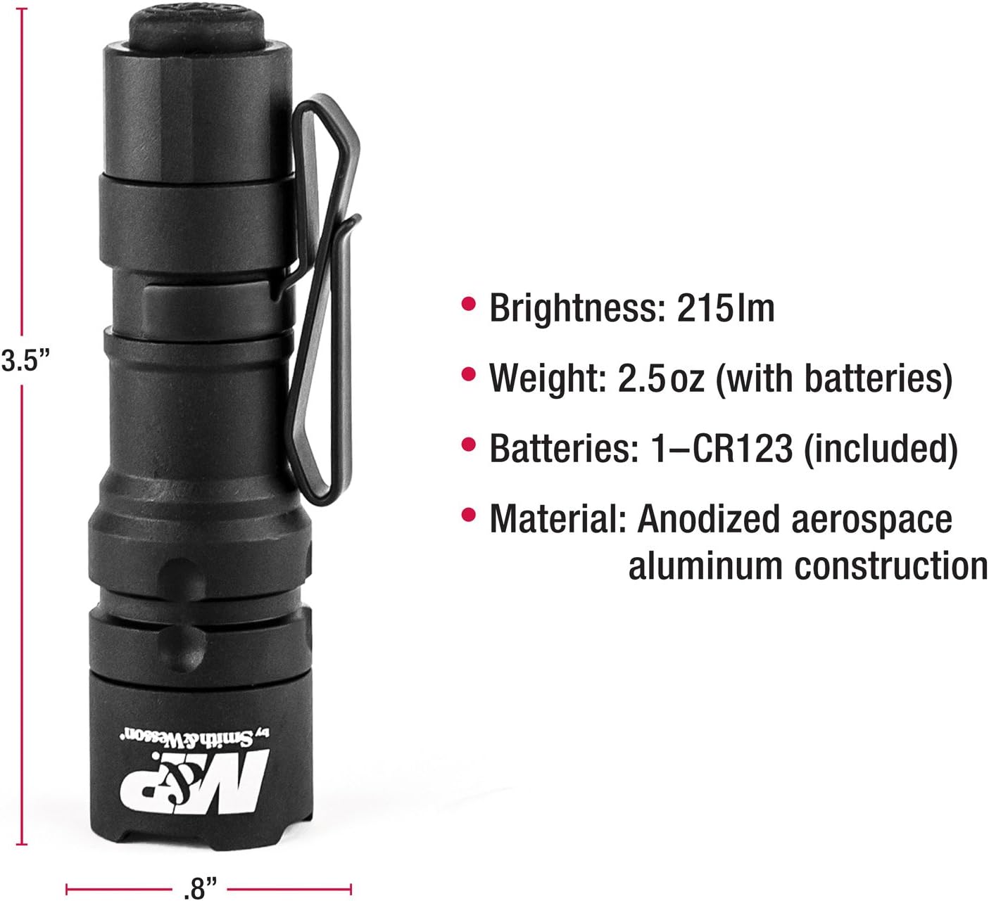 Smith & Wesson M&P Delta Force CS 1xCR123 215 Lumen Flashlight with 4 Modes, Waterproof Construction and Memory Retention for Survival, Hunting and Outdoor, Black