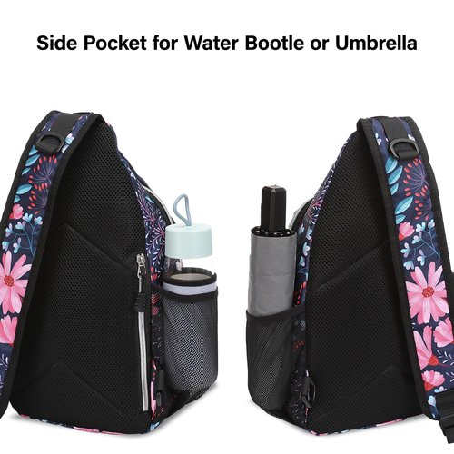 MOSISO Crossbody Sling Backpack, Portable Travel Hiking Daypack Chest Sling Bag Casual Daypack One Strap Chest Backpack for Women Men Outdoor Hiking Travel, Galsang Flower