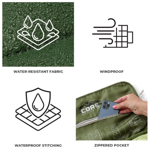 CORE Outdoor Weighted Blanket | Packable Waterproof Picnic Blanket, Beach Mat, Tent Camping Rug, & Stadium Blanket | Large Portable 94" x 78" Quilt Design with Built-in Straps and Carry Handle