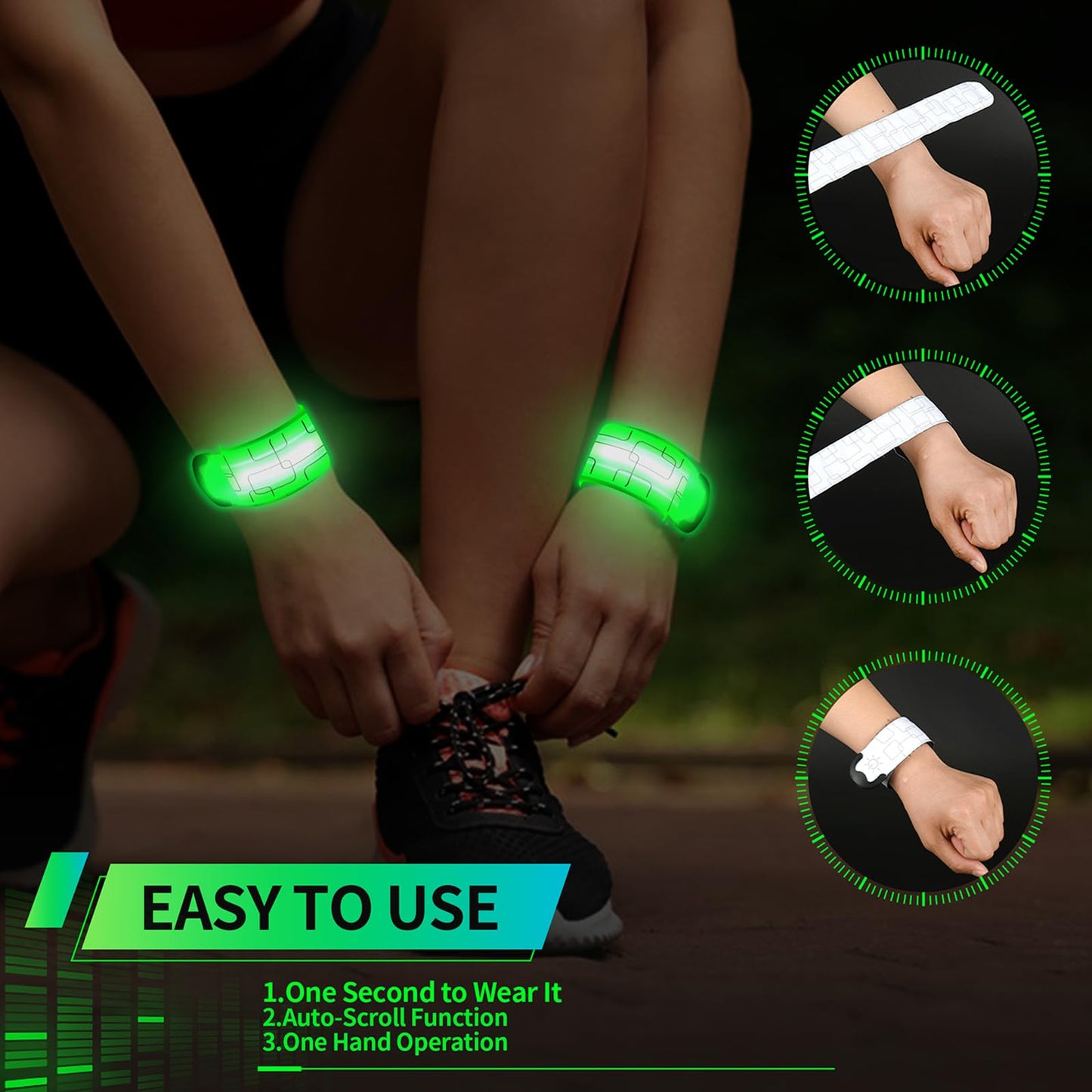 2PCS LED Armband for Running Walking at Night, High Visibility Reflective Running Gear Rechargeable LED Armband Light Up Arm Bands for Men Women Kids Night Cycling Walking Joggers Running Safety Gear