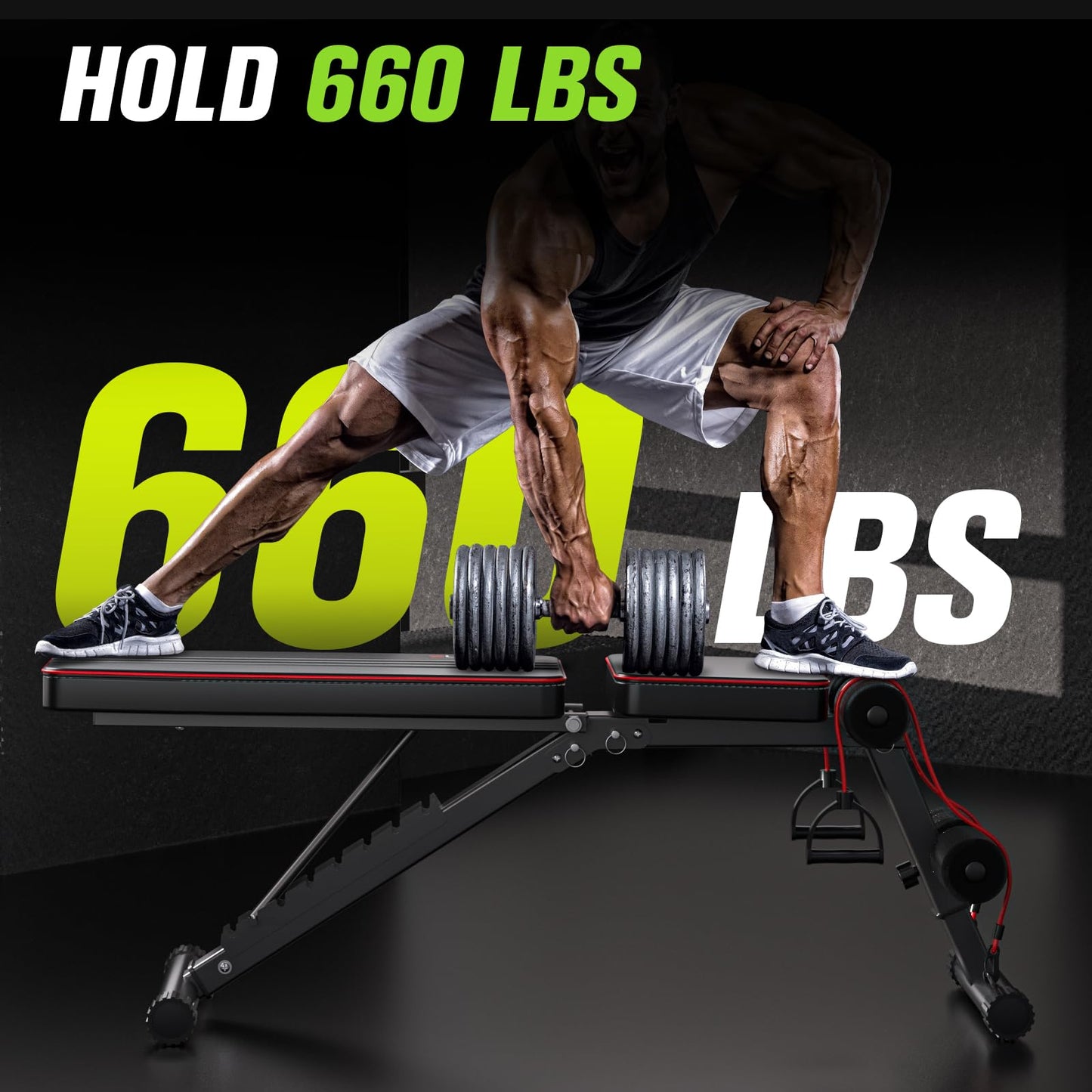 FitinOne Adjustableb Weight Bench for Home Gym, Foldable Bench Press for Full Body Workout, 660 lbs Incline Decline Bench with Fast Folding