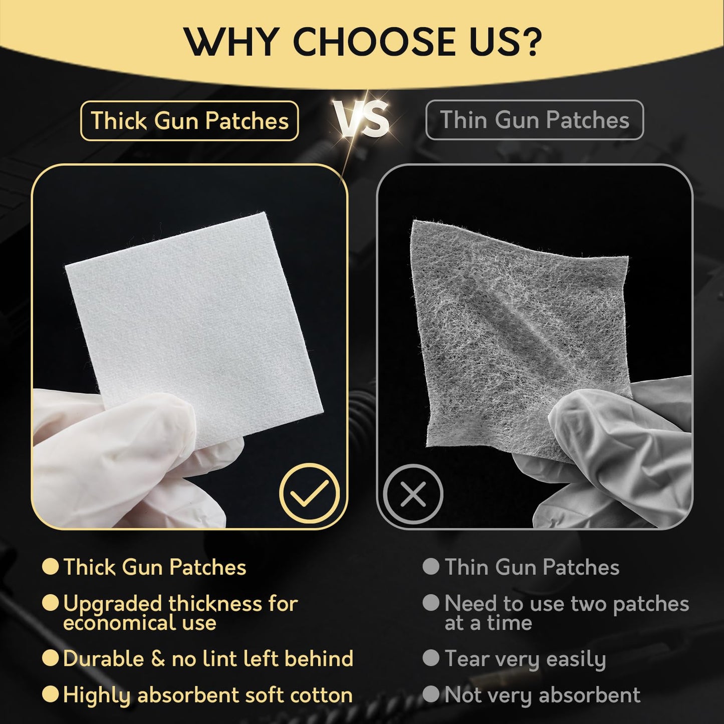 900PCS Gun Cleaning Patches in Storage Box - Thick, Highly Absorbent, Lint Free, 2"x2" Cleaning Patches for Firearms 9mm, 38-.45 Cal