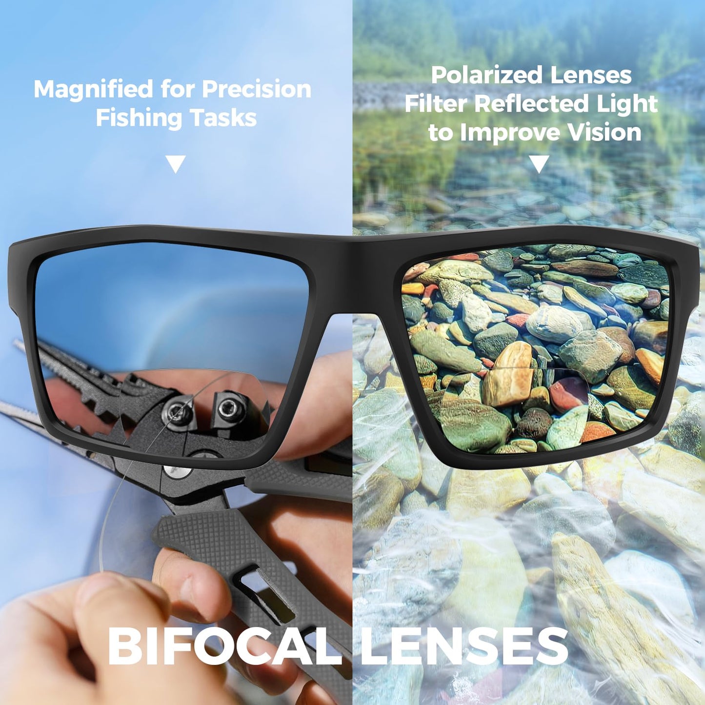 KastKing Waccamaw Bifocal Polarized Sunglasses, Bifocal x2.0 Magnifications, Polycarbonate Lenses, Full Wrap Frame Design, Sports Reader Sunglasses for Men & Women, UV400 Protection