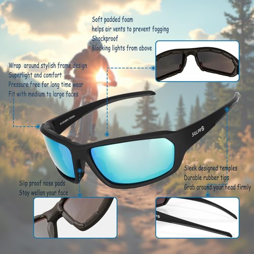 SOL PRO Polarized Riding Sunglasses Foam Padded Wraparound Fit Men Women Motorcycle Driving Running Cycling Fishing