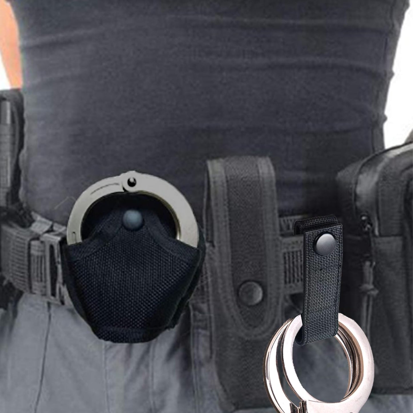 Handcuff Holder Strap 2Pcs Handcuff Strap Retainer Nylon Hand Cuff Belt Keeper Clip for Duty Belt Law Enforcement Police