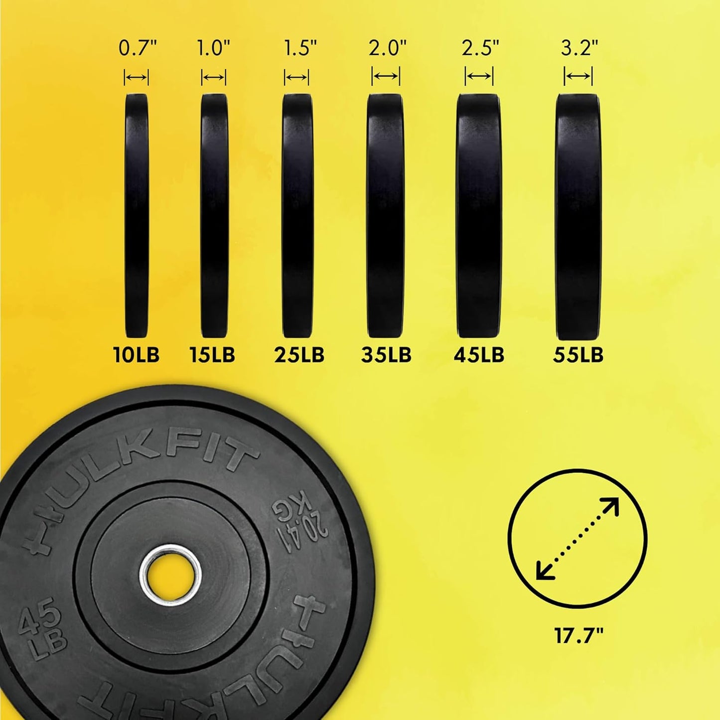 HulkFit 2-inch Sport Series Olympic Weight Plates Bumper Plates for Barbell Weightlifting Strength Training with Shock Absorbing Low Bounce Technology - Black & Multicolor