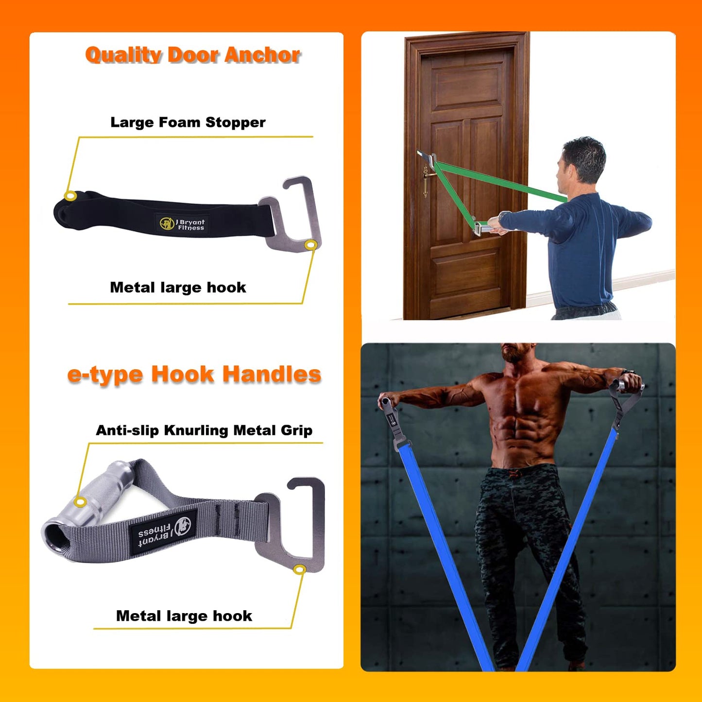 J Bryant Fitness Heavy-Duty Resistance Band Bar with 2 Resistance Bands, E-Shaped Hook Design, 500lb Load Capacity, Anti-Slip Surface, Carry Bag Included, for Strength Training and Fitness