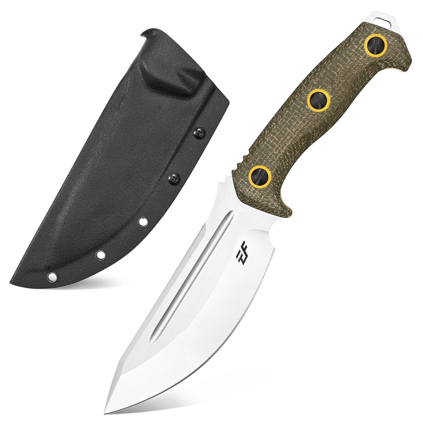 Eafengrow EF137 Fixed Blade Knife 2" Width N690 Steel Blade Micarta Handle Full Tang Heavy Duty Straight Knifes for Outdoor Working Camping Bushcraft(Green)