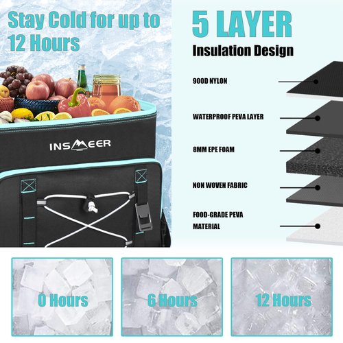[Upgrade] INSMEER Large Cooler Bag 90 Cans/55L, Insulated Soft Sided Cooler with Shoulder Strap, Collapsible Coolers, Portable Leakproof Lunch Cooler for Camping/Beach/Food Delivery/Picnic