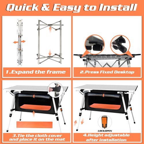 CampLand Aluminum Table Height Adjustable Folding Table Camping Outdoor Lightweight for Camping, Beach, Backyards, BBQ, Party