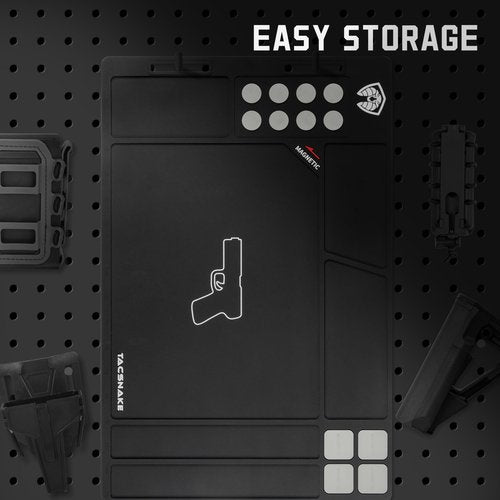 Tacsnake Pistol/Rifle Gun Cleaning Mat, Anti-Slip Rubber Tactical Magnetic Pad, Rubberized Repair Mat for Gun Cleaning Kits (Pistol Style)