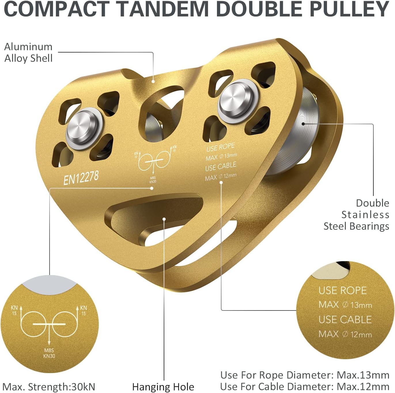 Lixada Zipline Pulley 30KN Trolley Rescue for 1/4 5/16 3/8 1/2 Cable Backyard Zipline, Hauling, Rigging and Commercial Purposes,Holds Upto 6700lbs