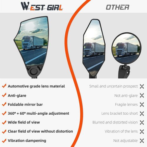 WEST BIKING Anti-Glare Handlebar Bike Mirror 1pcs, Left Side Bike Rear View Mirror With Retractable & 360 ° Adjustable Lens, Foldable Bicycle Mirror For 20-23mm Handlebar