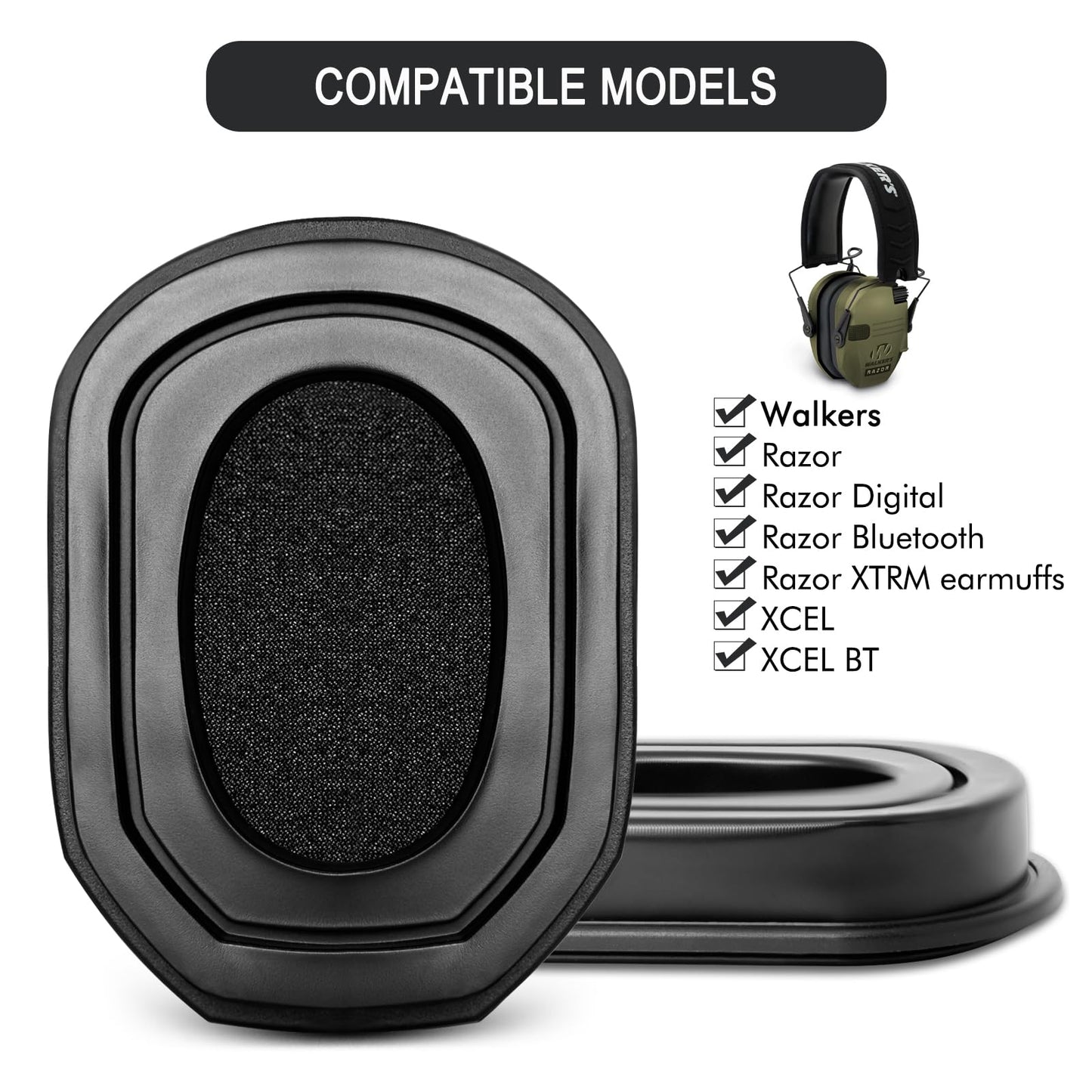 Gel Ear Pads for Walker's Razor Earmuffs, Comfortable and Soft Replacement Gel Ear Cups with Silicone Material and Memory Foam