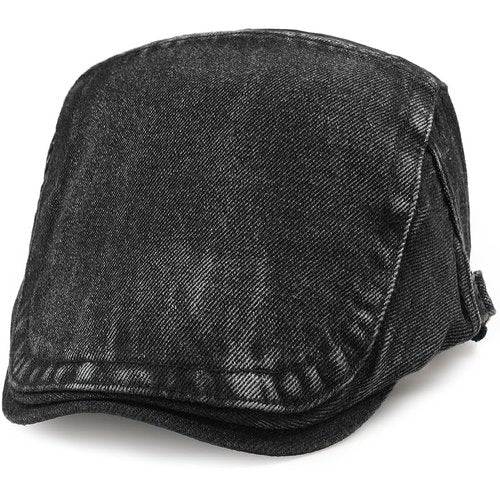 Taidor Mens Denim Cotton Newsboy Cap Ivy Gatsby Driving Hunting Cabbie Hat Black