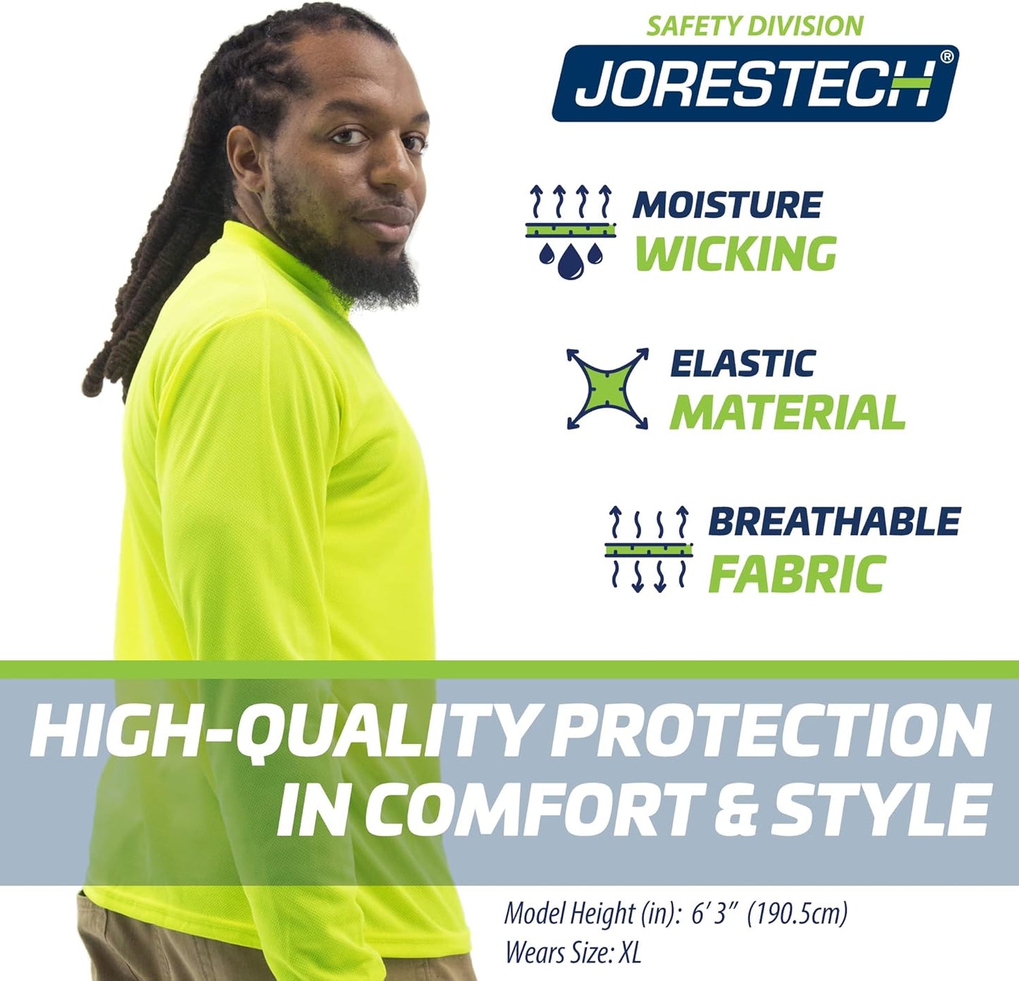 JORESTECH Safety Bright Visibility Long Sleeve Work T Shirt with Chest Pocket, Moisture Wicking Fabric