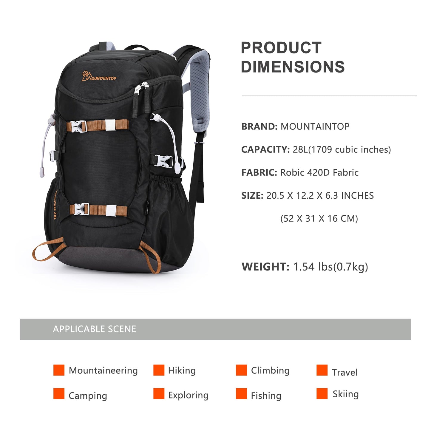 MOUNTAINTOP Small Hiking Backpack 28L Travel Daypack Lightweight for Women for Outdoor Camping