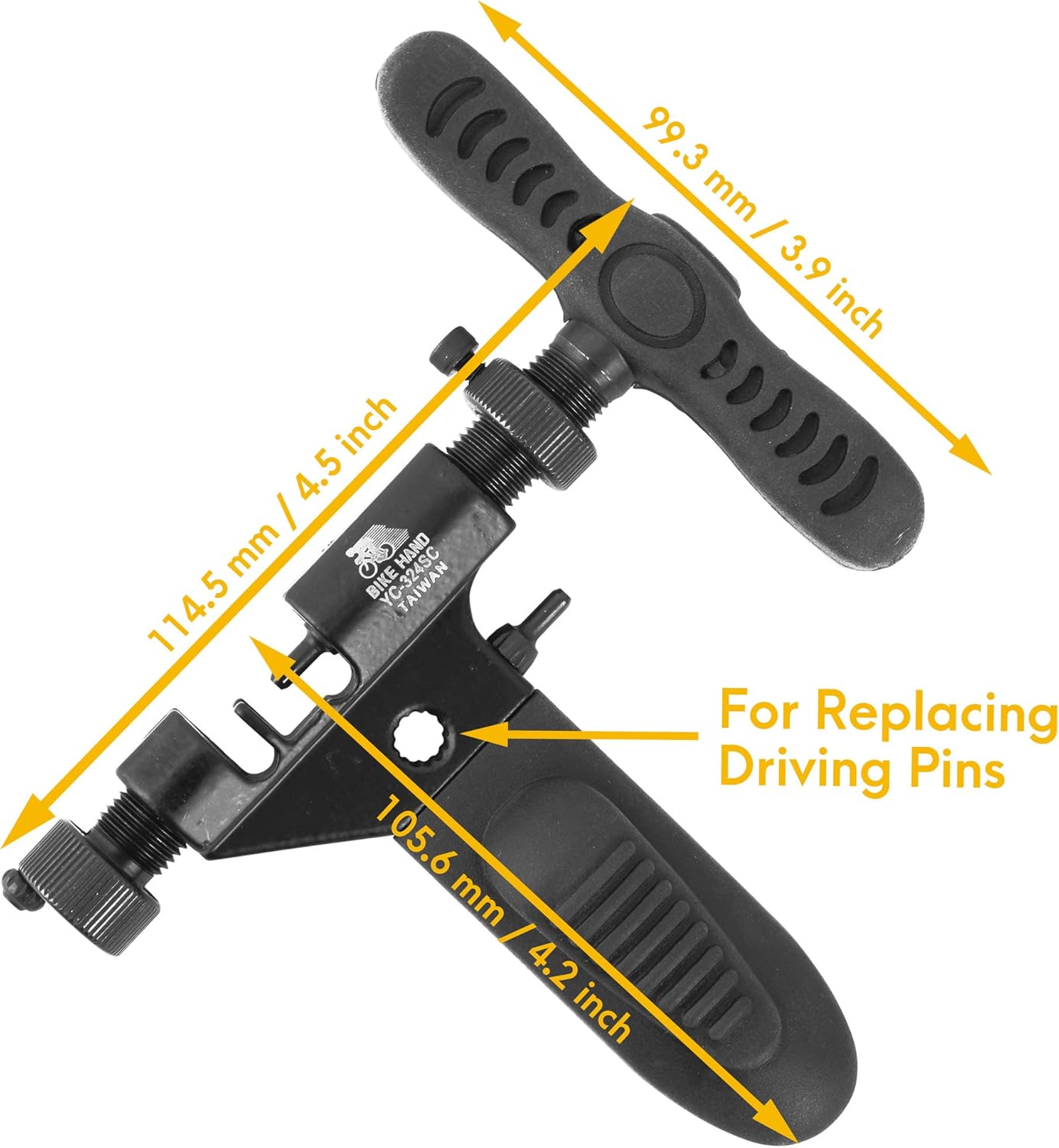 BikeHand Bike Bicycle Professional Chain Rivet Remover Breaker Tool with Spare Replaceable Driving Pin - Compatible with Shimano & Campagnolo - Single to 12 Speed and BMX Half Link