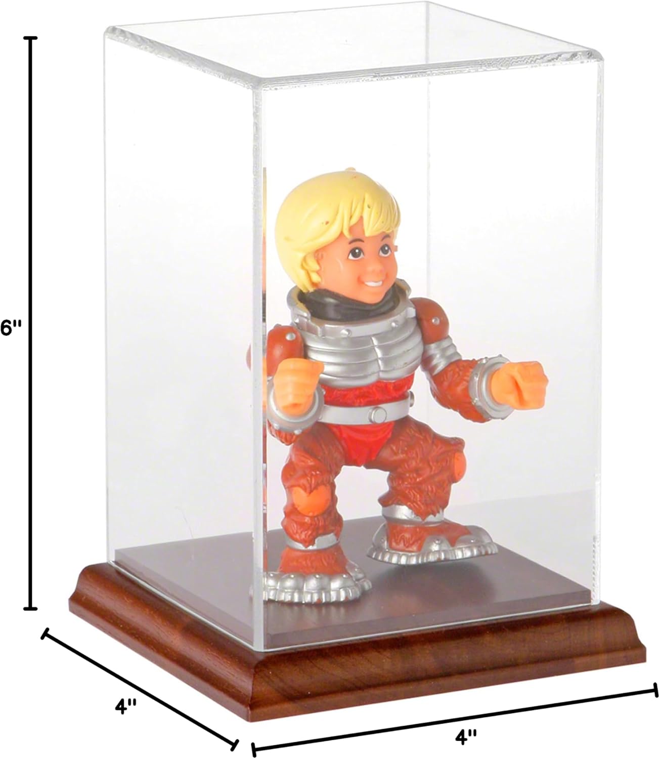 Plymor Clear Acrylic Display Case with Hardwood Base, 4" W x 4" D x 6" H
