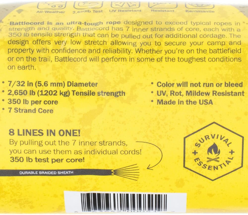 5.6mm BattleCord – Ultra Strong & Tough Rope – 2650lb Tensile Strength – USA Made