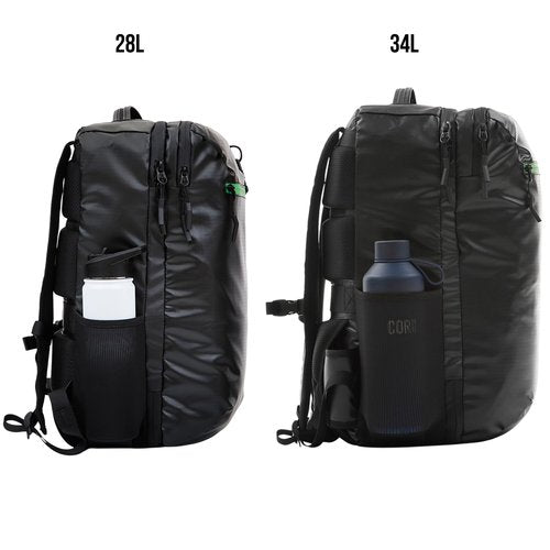 COR Surf Carry On Travel Backpack | Island Hopper 2.0 Ultralight Airline Approved Personal Item Backpack | 28L Black | Waterproof Edition - FREE S-Clip Included