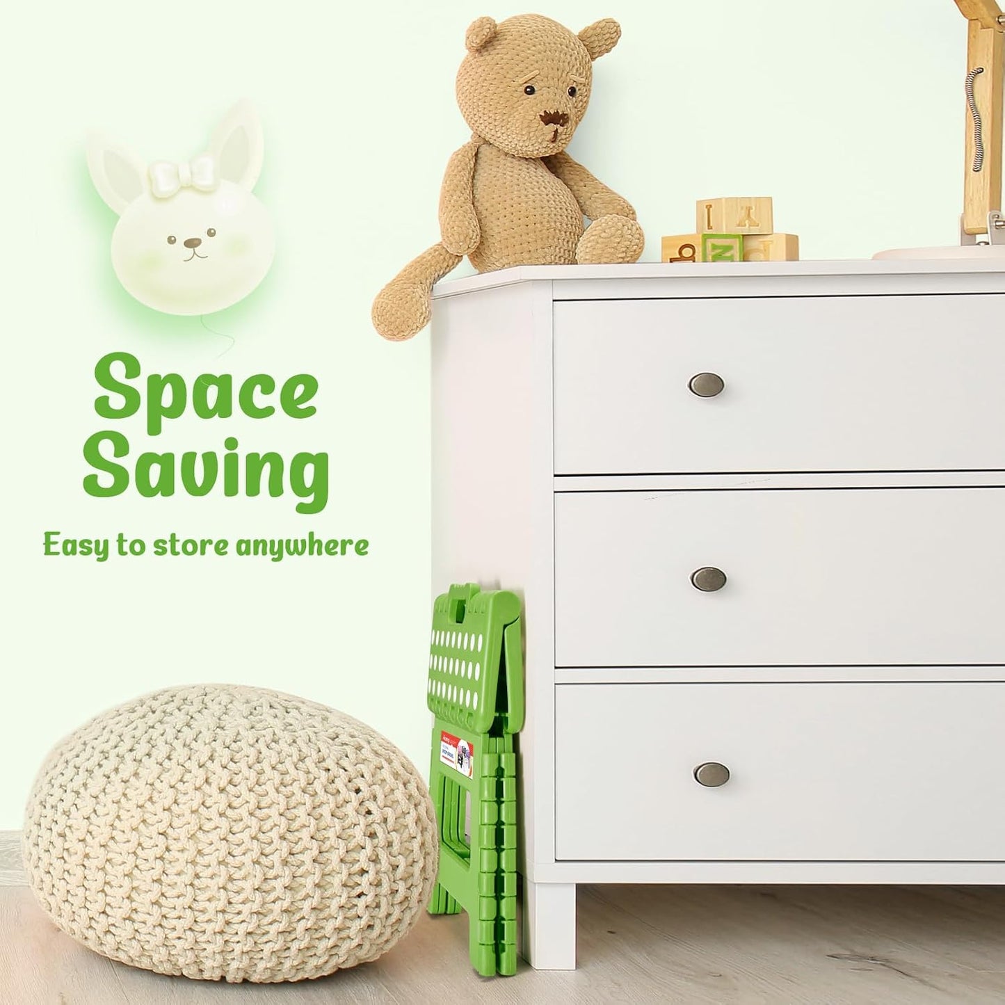 ACSTEP Folding Step Stool Foldable Stool 7.5 Inch Height Kids Step Stool, 300 lb Capacity Plastic Collapsible Stool, Stepping Stool with Handle Black Small Step Stool, Foot Stool Suitable for Kitchen