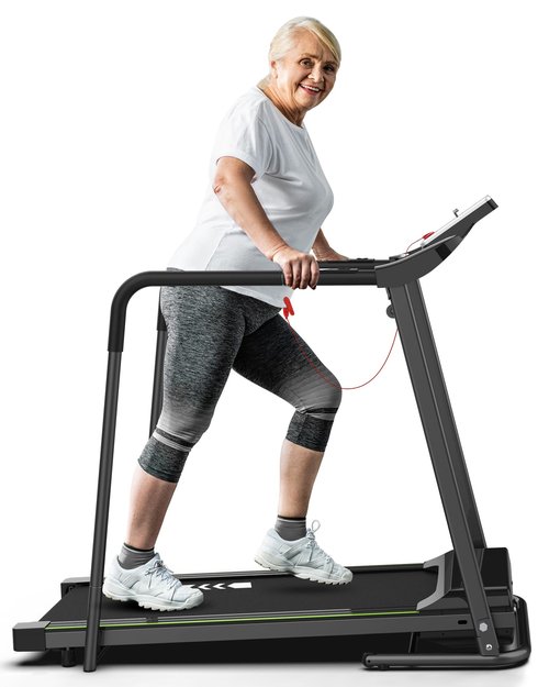 Redliro Walking Treadmill for Senior with Long Handrail, 300 lbs Capacity, Recovery Fitness Exercise Machine Foldable Treadmills for Home with Holder LCD Display, Holder for Phone & Cup
