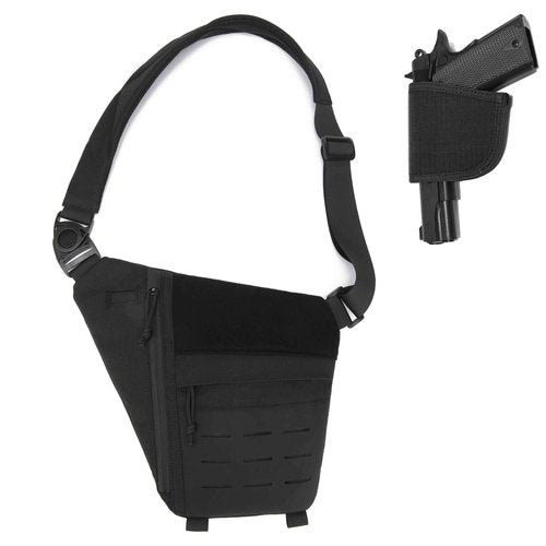 ONE WVW PIN Crossbody Sling Gun Bag Shoulder Chest Bag&Pack Concealed Carry of Handgun, Tactical Valcen Personal Pocket for Pistol Men Travel Hiking Tactical Keychain Carabiner Included