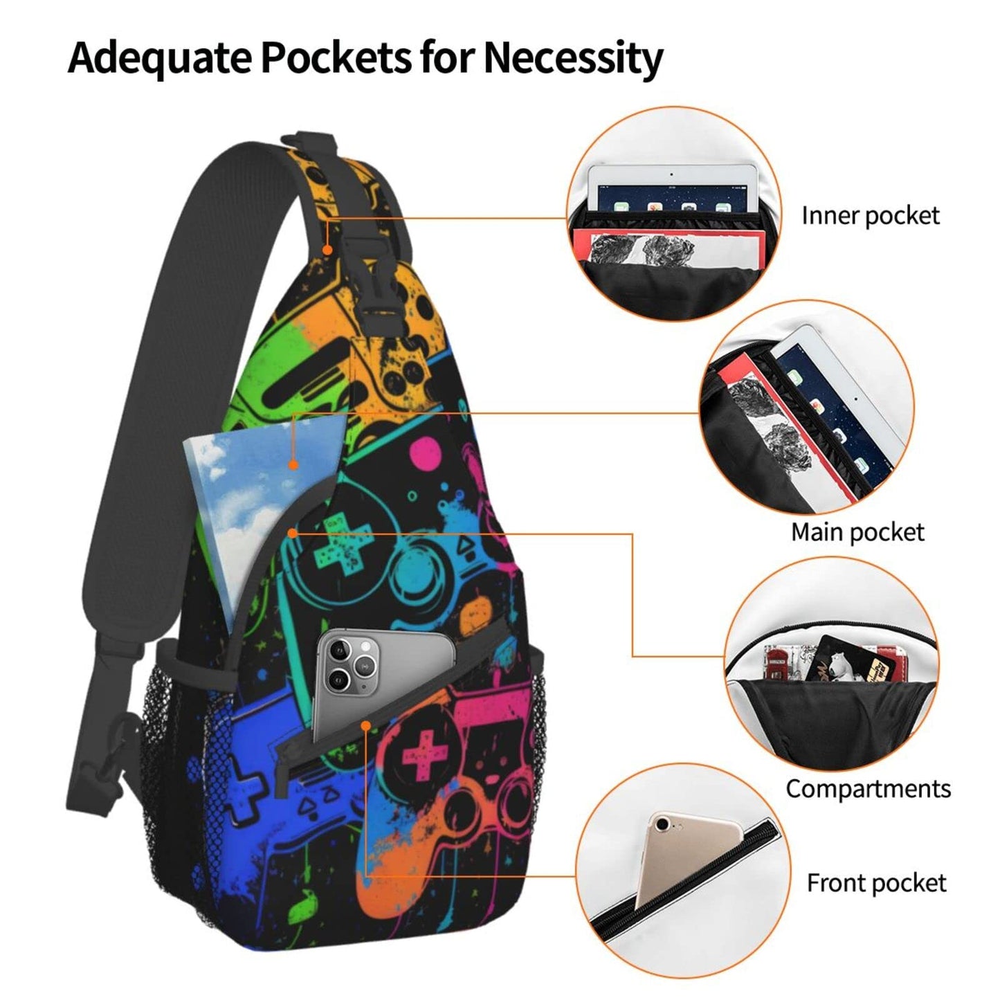 FYCFSLMY Video Game Controller Crossbody Sling Backpack For Women & Men Chest Sling Backpack Casual For Travel Hiking