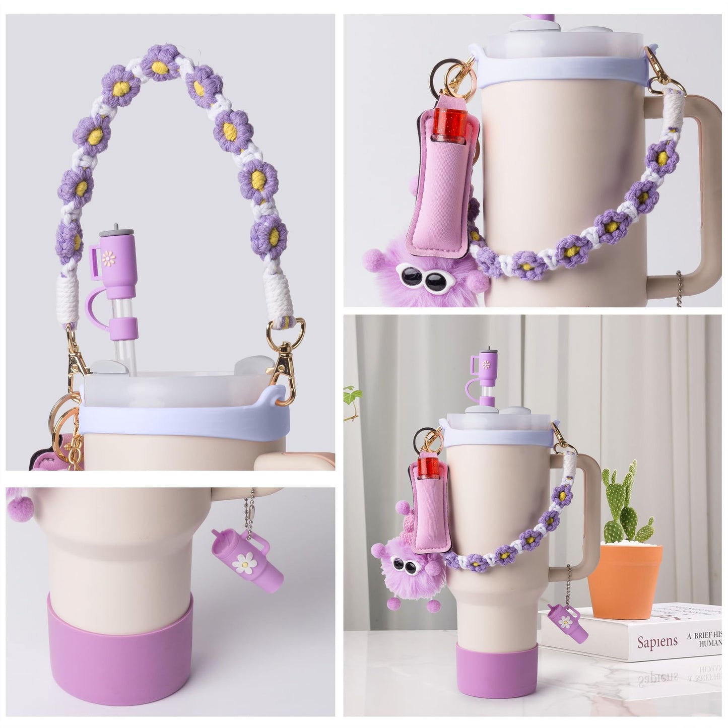 JINHCHIF Stanley Cup Accessories Set I Water Bottle Handle Strap, Silicone Cup Boot, Lipstick Holder, Keychain Charms & Handle Charms,Straw Topper Accessories for Stanley Cup 40oz/30oz