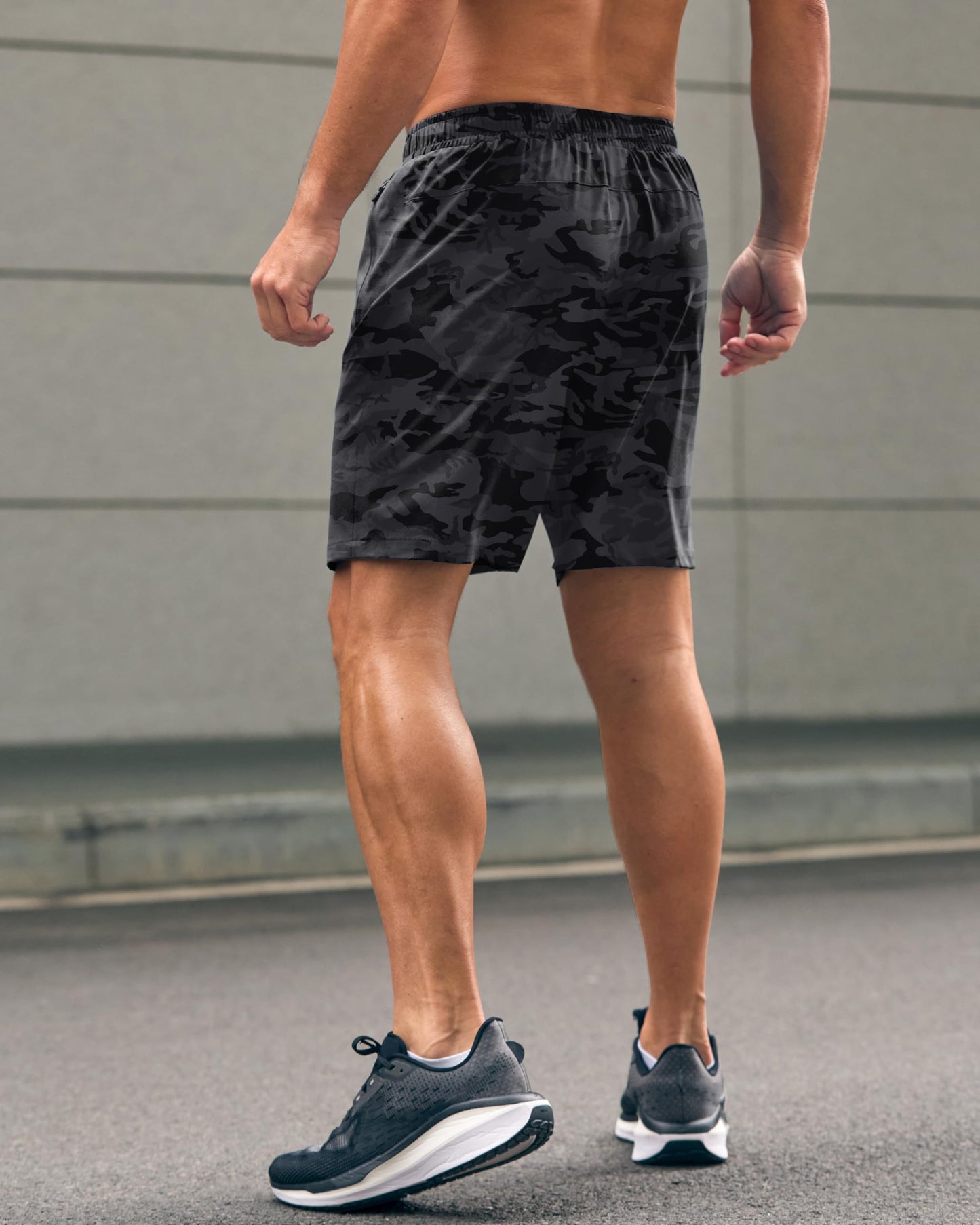 G Gradual Men's Athletic Running Shorts with Zipper Pockets Quick Dry 7"/ 5"/ 9" Workout Gym Shorts for Basketball Hiking(Grey Camo,7M)