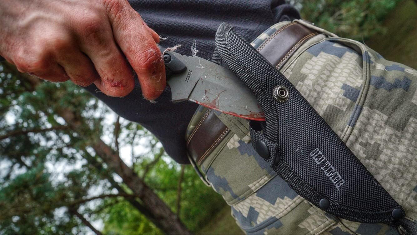 Old Timer 2143OT Gut Hook Copperhead 8.1in S.S. Full Tang Fixed Blade Knife with 3.7in Drop Point and Rubber Handle for Outdoor, Hunting and Camping