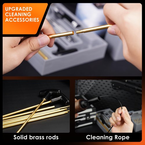 PERWIN Universal Gun Cleaning Kit Deluxe for All Caliber Pistol Rifle Handgun Shotgun Hunting Cleaning Kits with All Brass Brushes, Rods, Jags, Screwdriver Set and high-end Aluminum Box